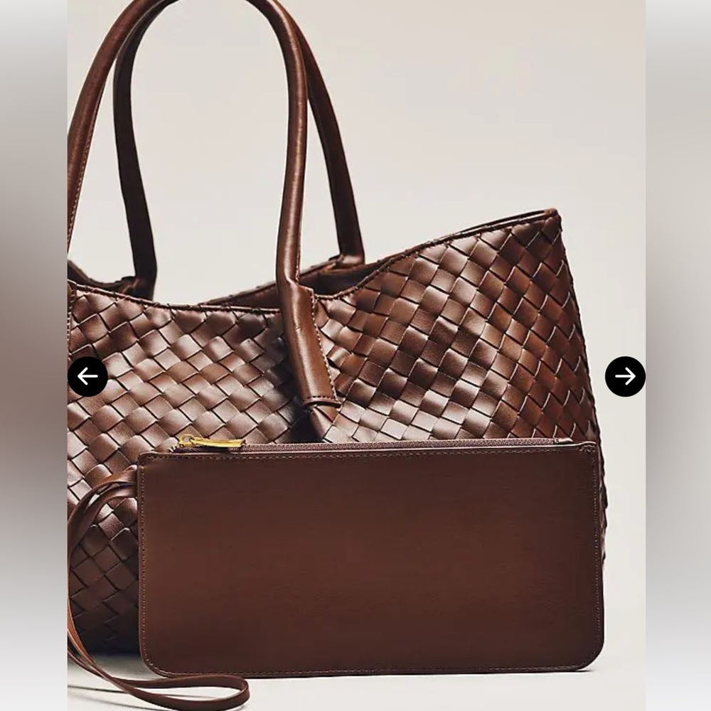 NWOT ANTHROPOLOGIE Woven Faux Leather Tote - Chocolate - Picture 2 of 8